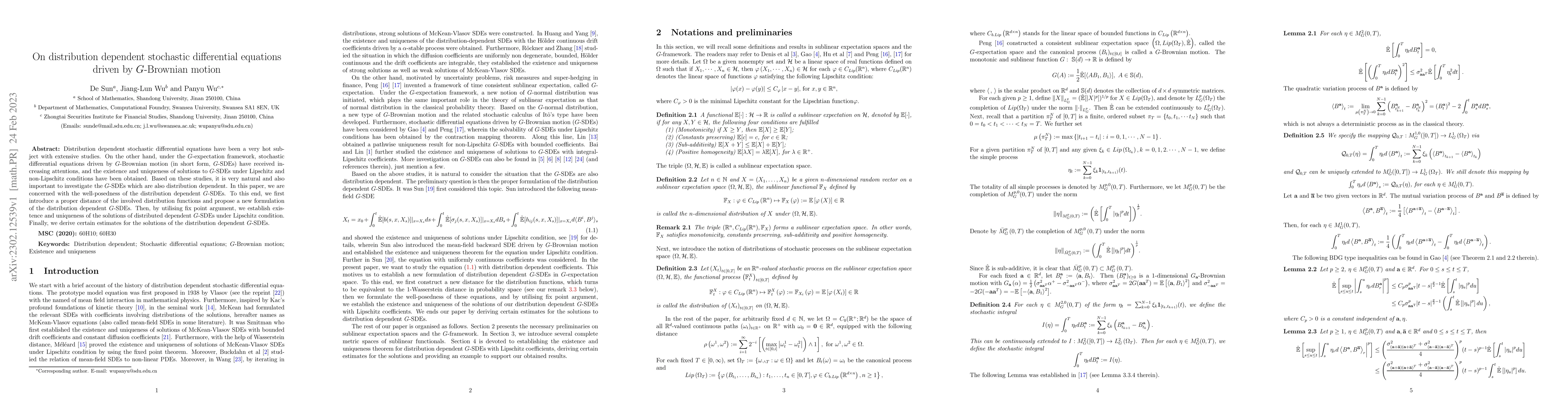 Thumbnail for On distribution dependent stochastic differential equations driven by
  $G$-Brownian motion