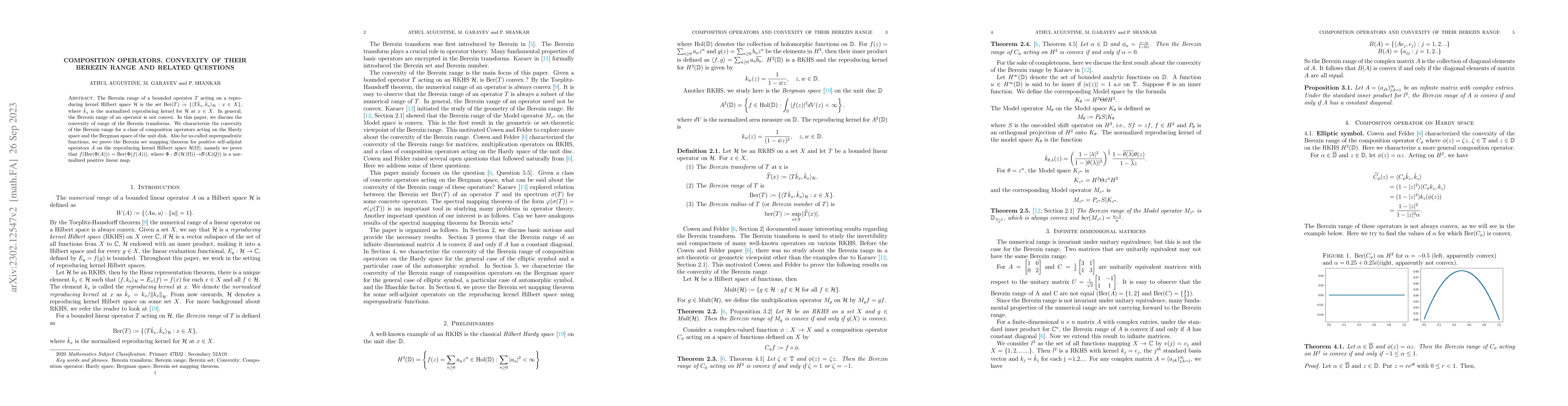Thumbnail for Composition operators, convexity of their Berezin range and related
  questions