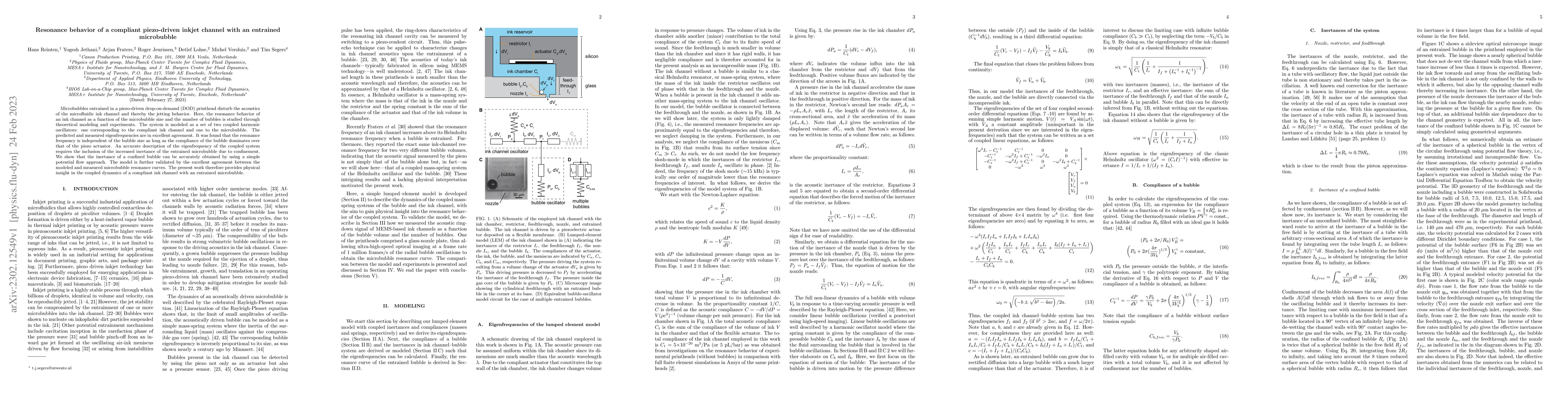 Thumbnail for Resonance behavior of a compliant piezo-driven inkjet channel with an
  entrained microbubble