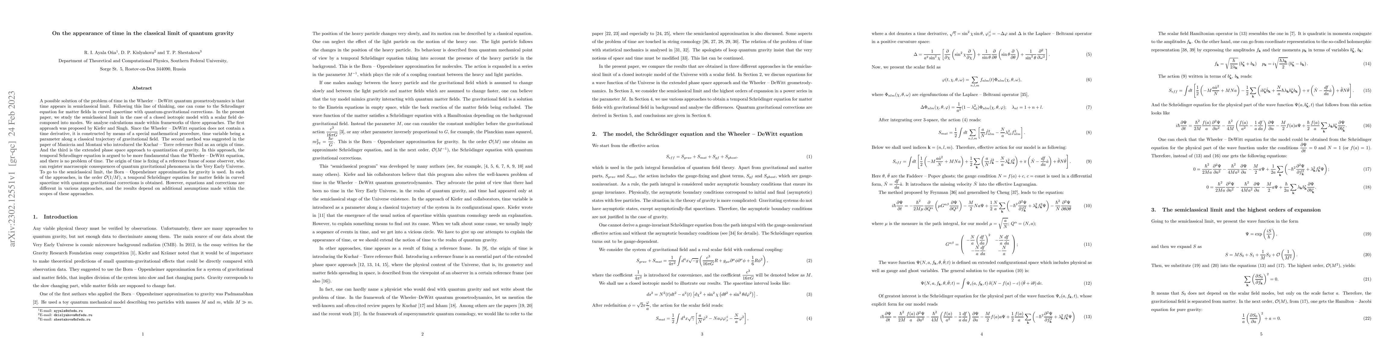 Thumbnail for On the appearance of time in the classical limit of quantum gravity