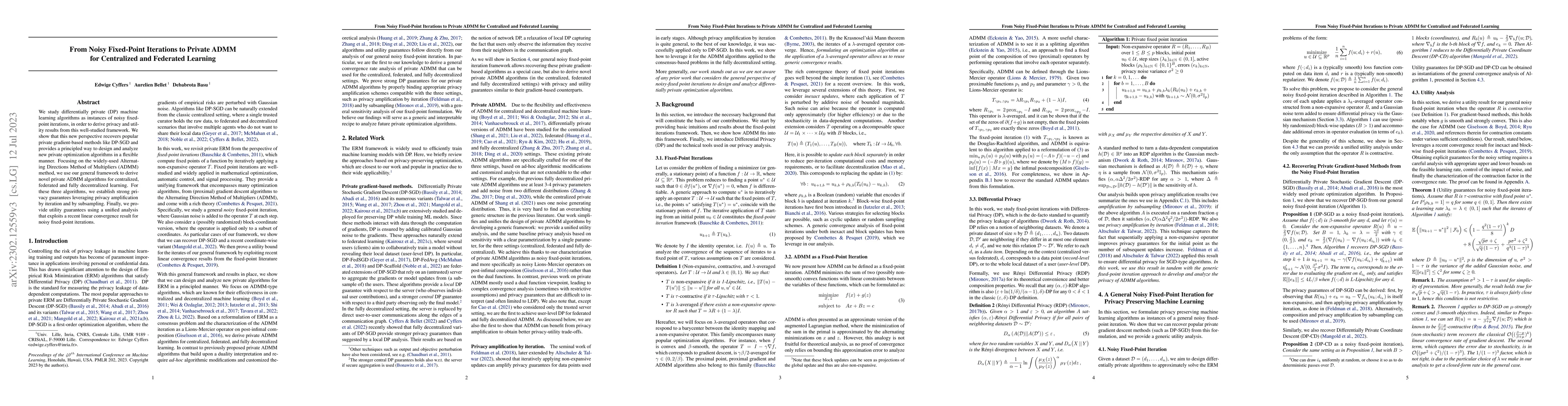 Thumbnail for From Noisy Fixed-Point Iterations to Private ADMM for Centralized and
  Federated Learning