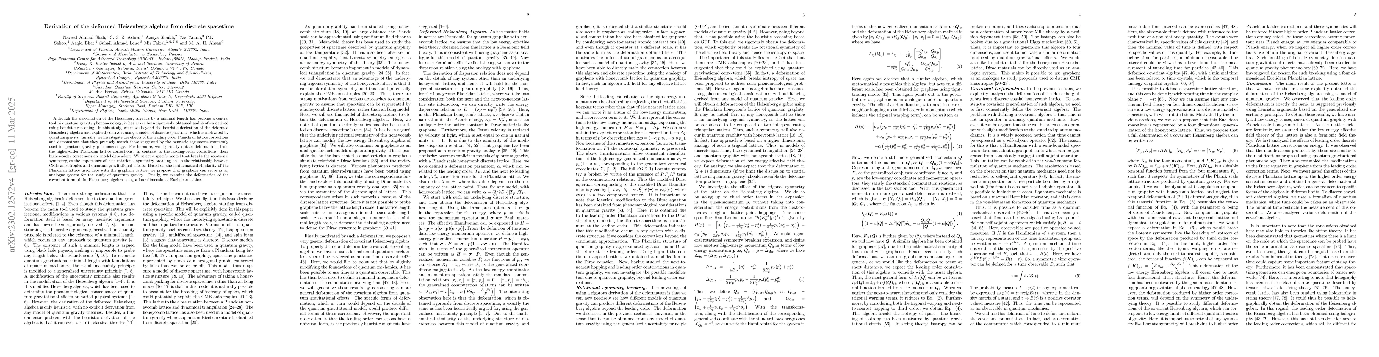 Thumbnail for Derivation of the Deformed Heisenberg Algebra from Discrete Spacetime