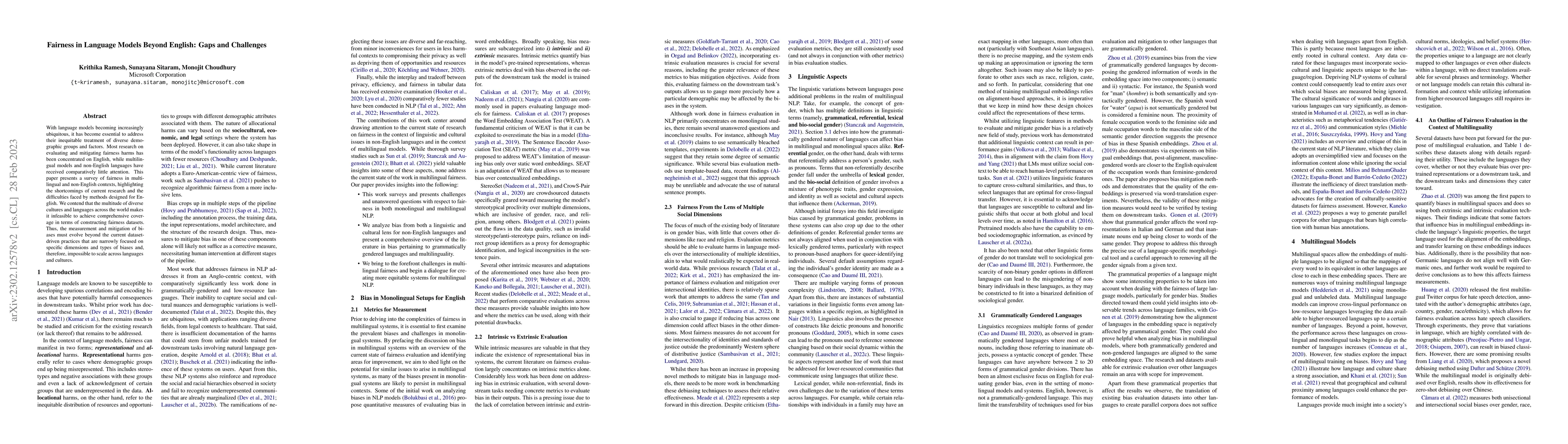 Thumbnail for Fairness in Language Models Beyond English: Gaps and Challenges