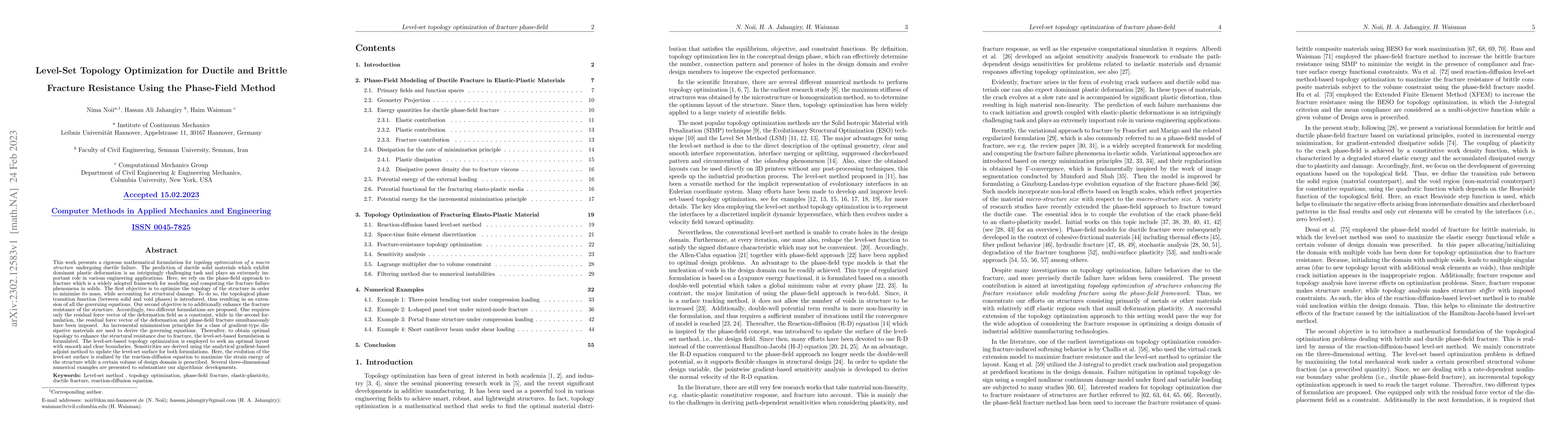 Thumbnail for Level-Set Topology Optimization for Ductile and Brittle Fracture
  Resistance Using the Phase-Field Method
