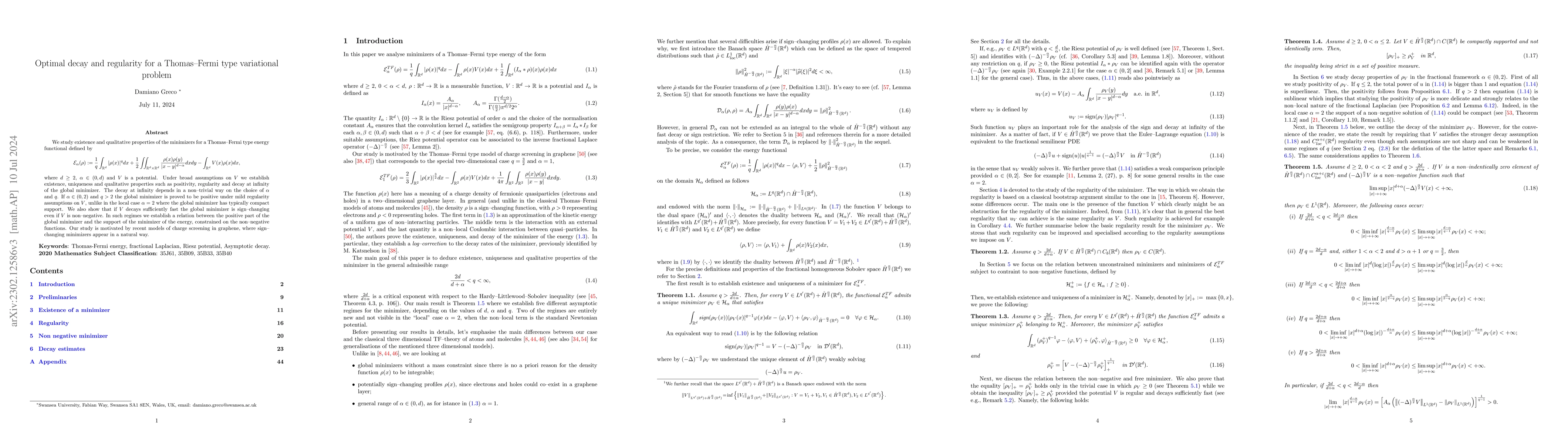 Thumbnail for Optimal decay and regularity for a Thomas--Fermi type variational
  problem