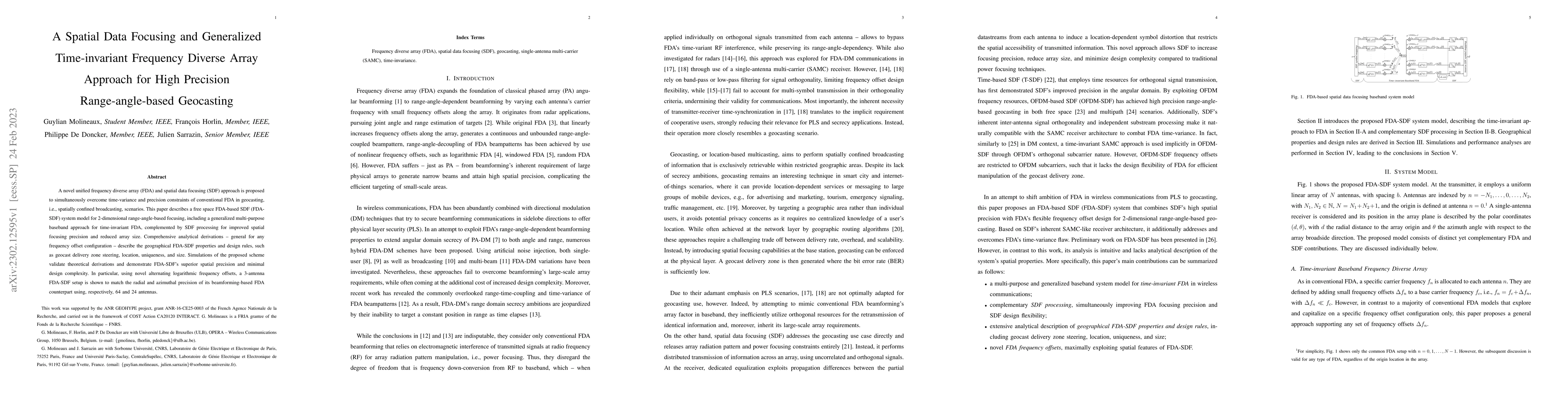 Thumbnail for A Spatial Data Focusing and Generalized Time-invariant Frequency Diverse
  Array Approach for High Precision Range-angle-based Geocasting
