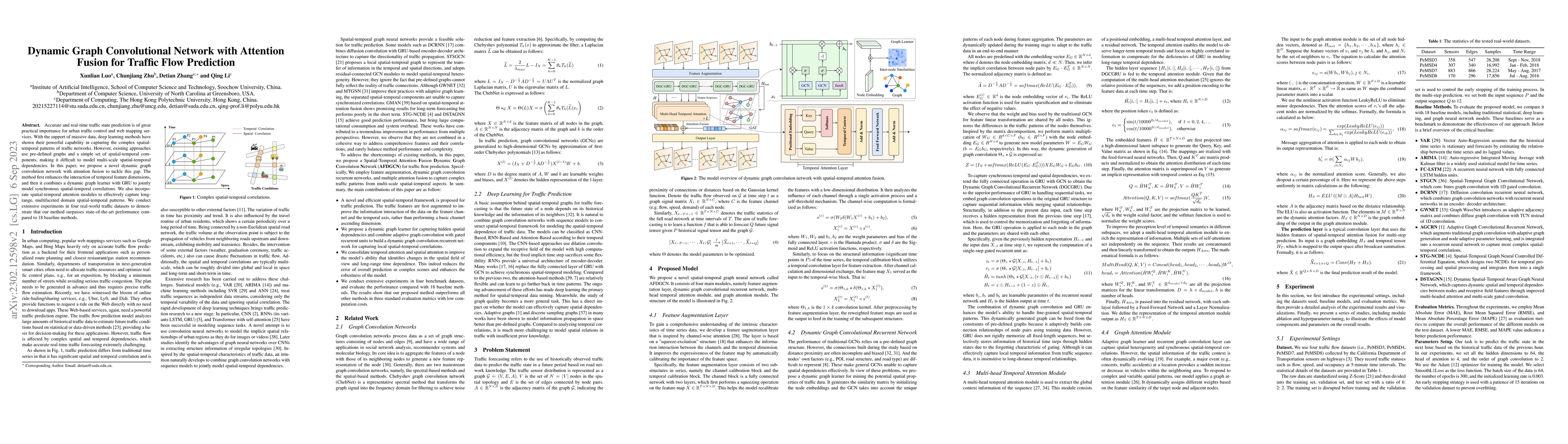 Thumbnail for Dynamic Graph Convolutional Network with Attention Fusion for Traffic
  Flow Prediction