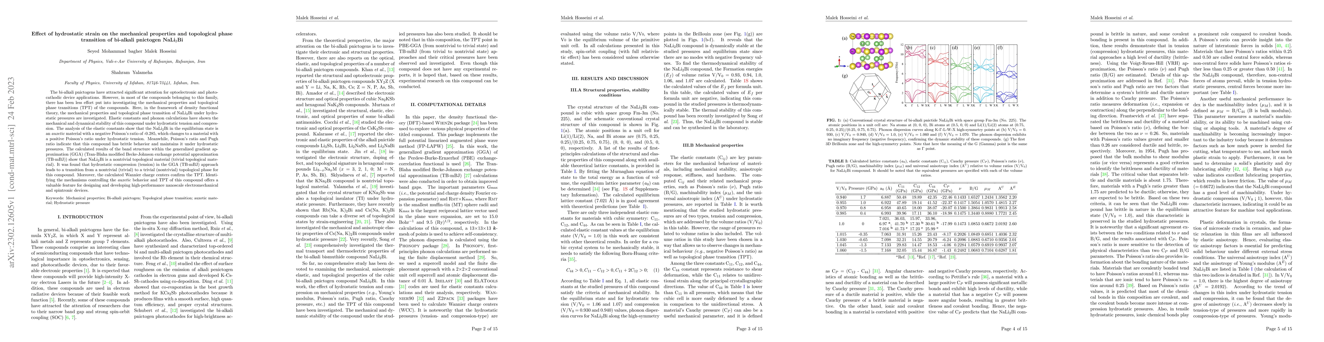 Thumbnail for Effect of hydrostatic strain on the mechanical properties and
  topological phase transition of bi-alkali pnictogen NaLi$_{2}$Bi