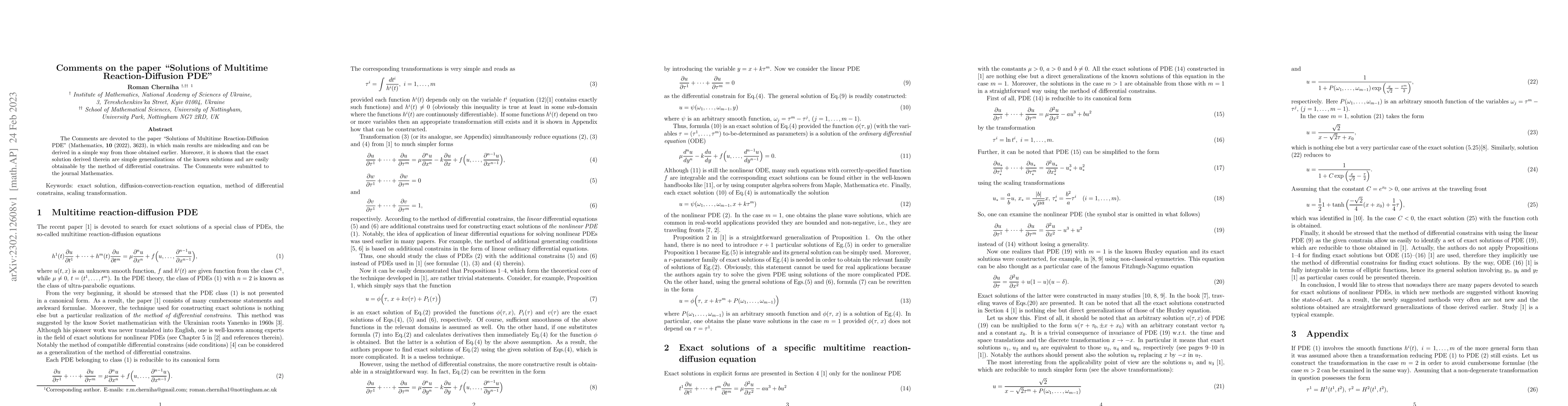 Thumbnail for Comments on the paper "Solutions of Multitime Reaction-Diffusion PDE"