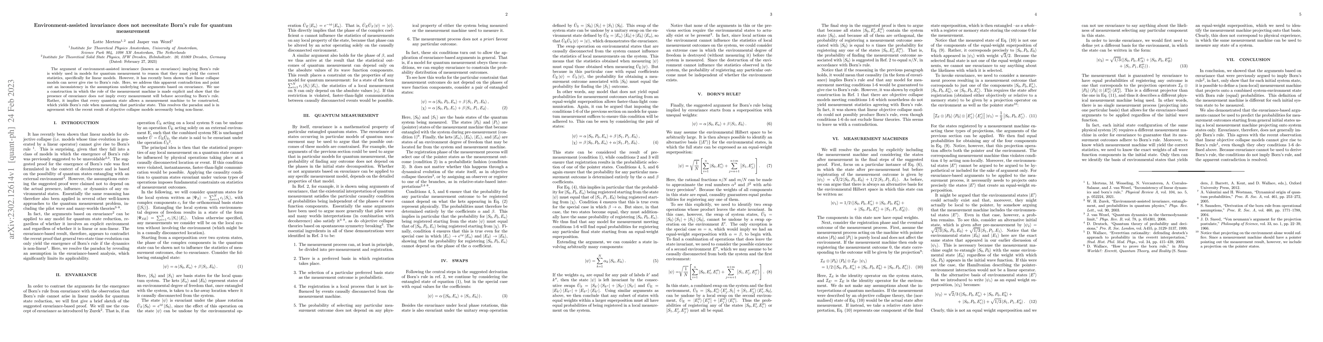 Thumbnail for Environment-assisted invariance does not necessitate Born's rule for
  quantum measurement