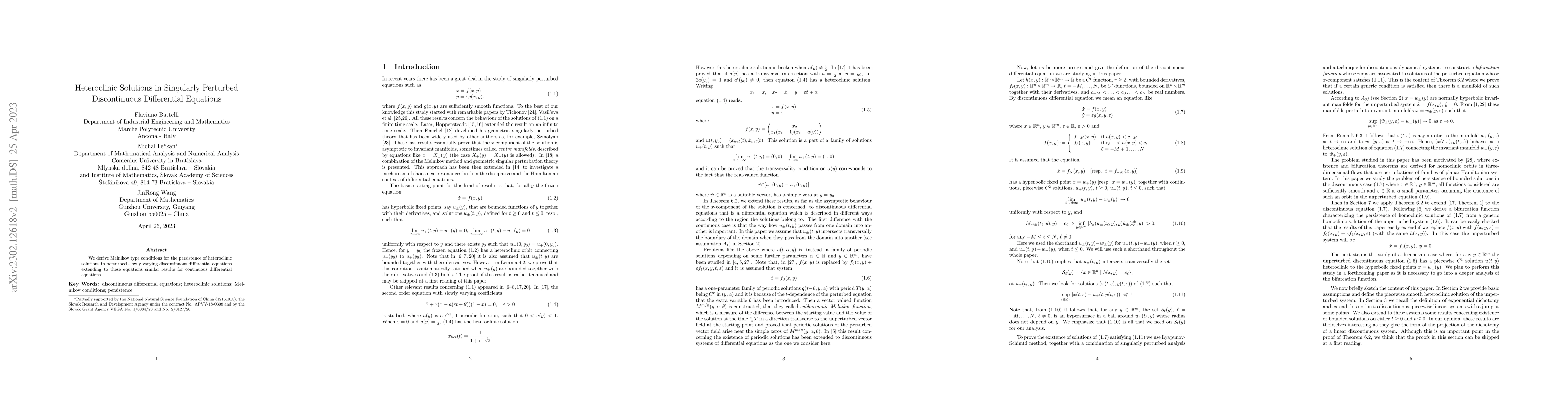 Thumbnail for Heteroclinic Solutions in Singularly Perturbed Discontinuous
  Differential Equations