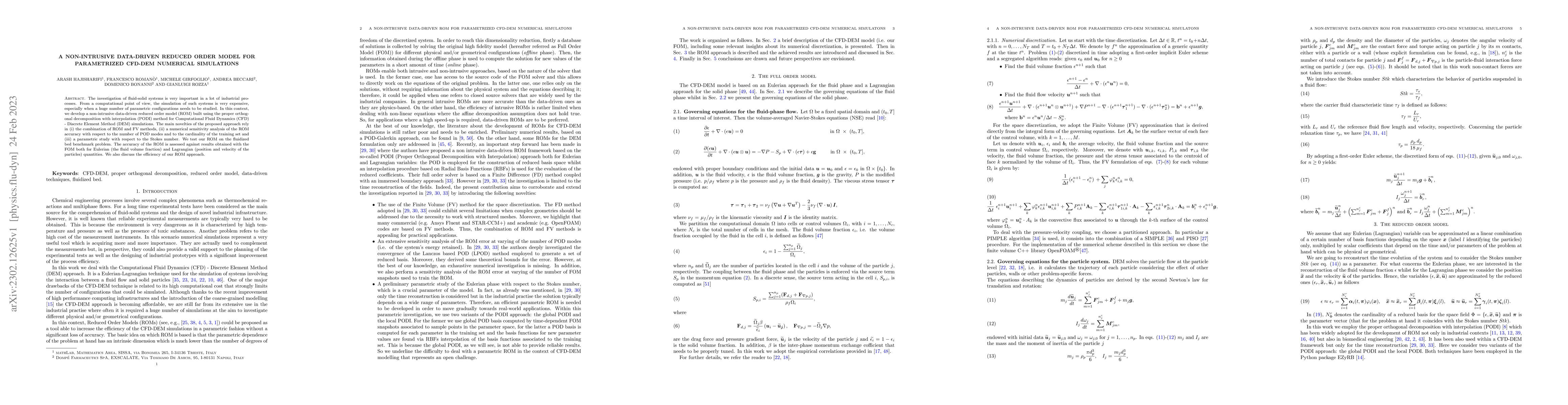 Thumbnail for A Non-Intrusive Data-Driven Reduced Order Model for Parametrized CFD-DEM
  Numerical Simulations