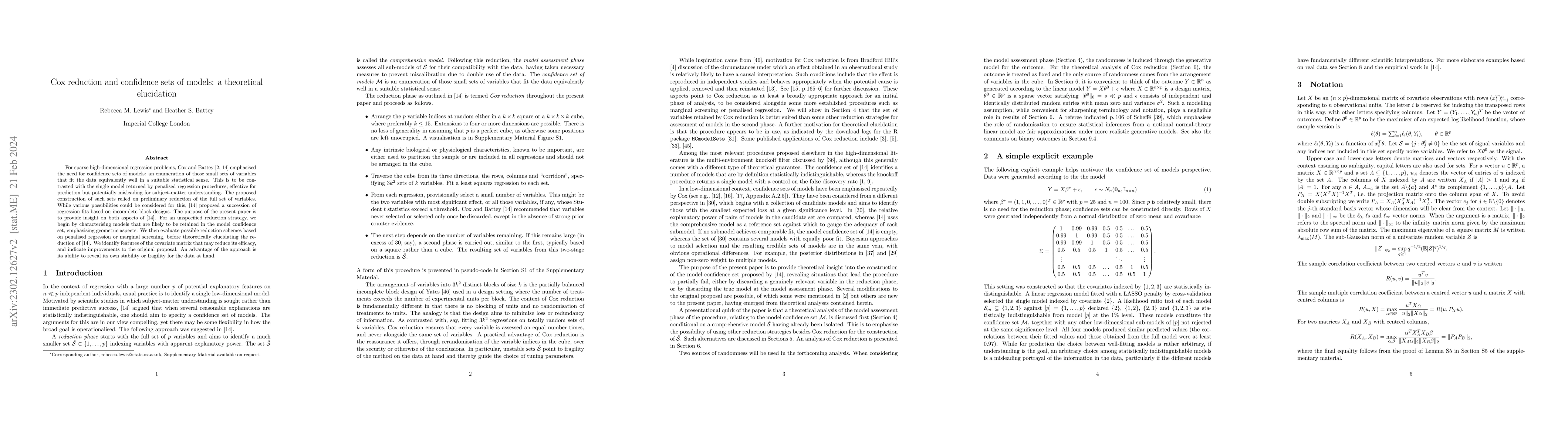 Thumbnail for Cox reduction and confidence sets of models: a theoretical elucidation