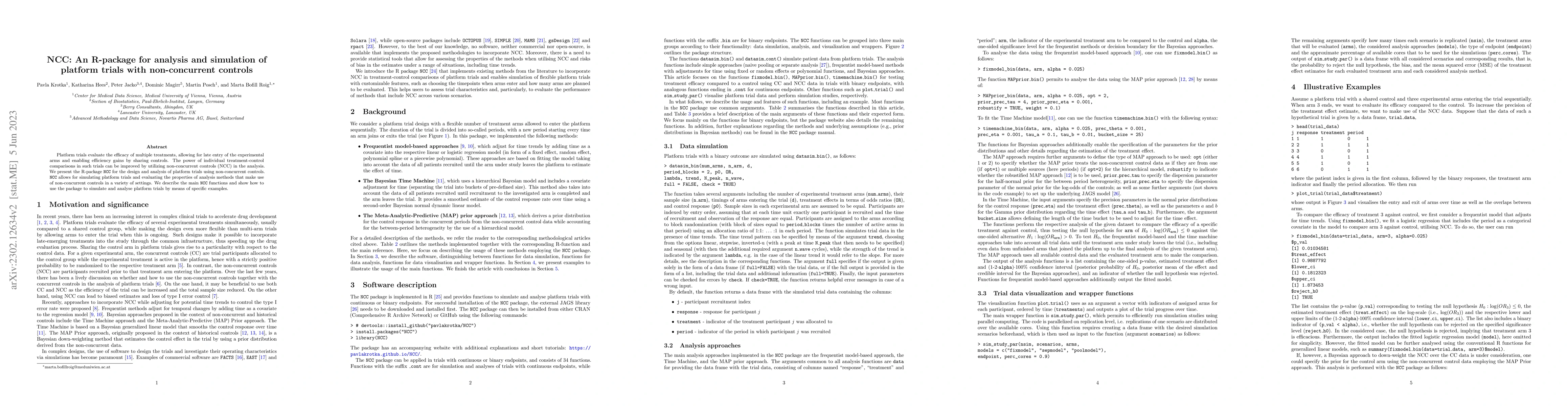 Thumbnail for NCC: An R-package for analysis and simulation of platform trials with
  non-concurrent controls