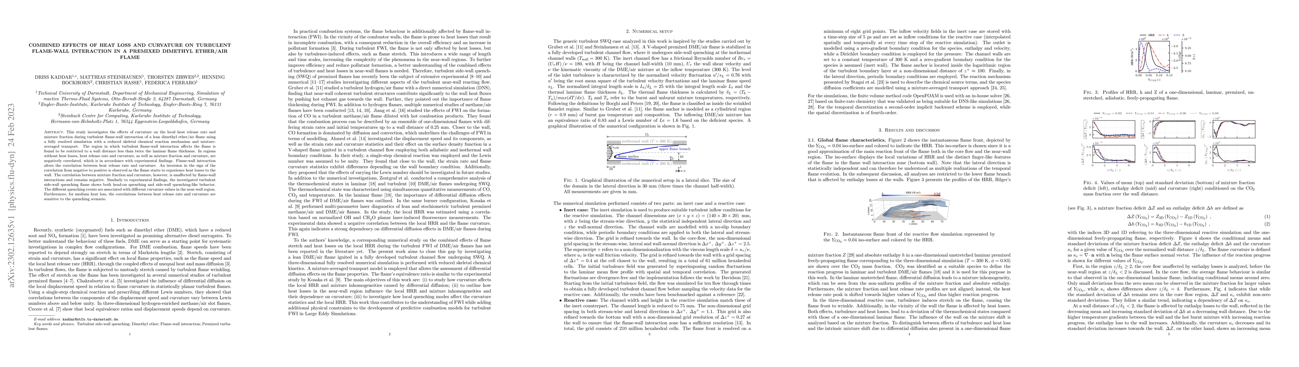 Thumbnail for Combined effects of heat loss and curvature on turbulent flame-wall
  interaction in a premixed dimethyl ether/air flame