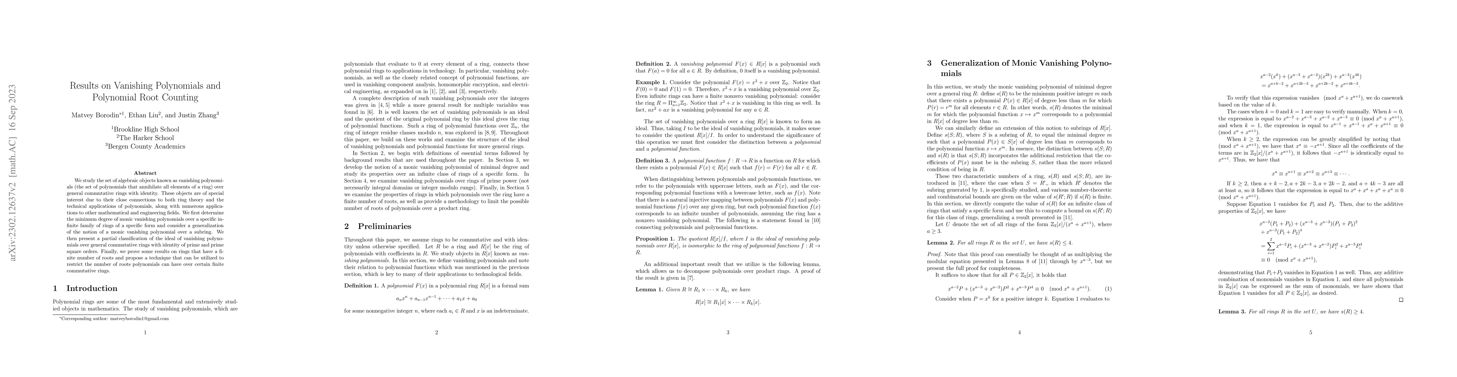 Thumbnail for Results on Vanishing Polynomials and Polynomial Root Counting