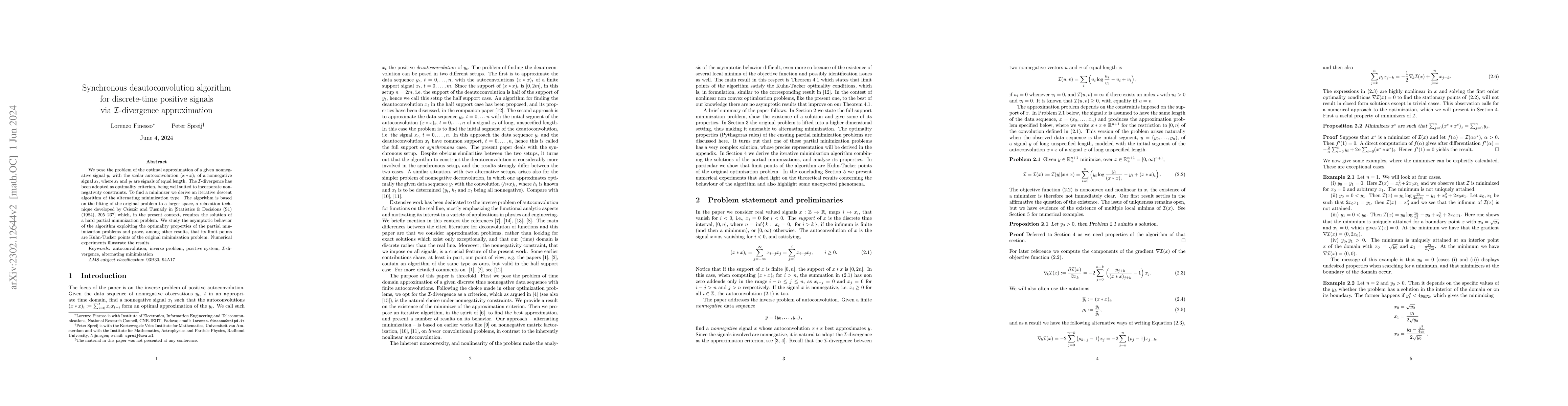 Thumbnail for Synchronous deautoconvolution algorithm for discrete-time positive
  signals via I-divergence approximation