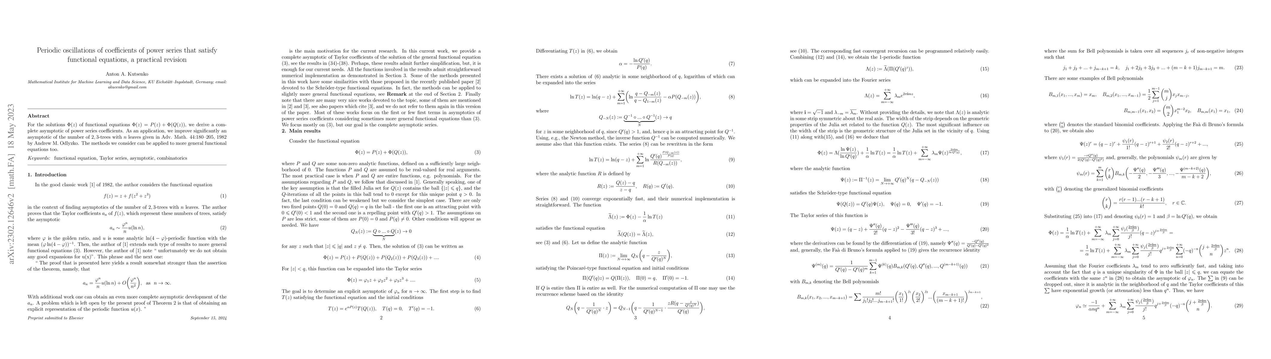 Thumbnail for Periodic oscillations of coefficients of power series that satisfy
  functional equations, a practical revision