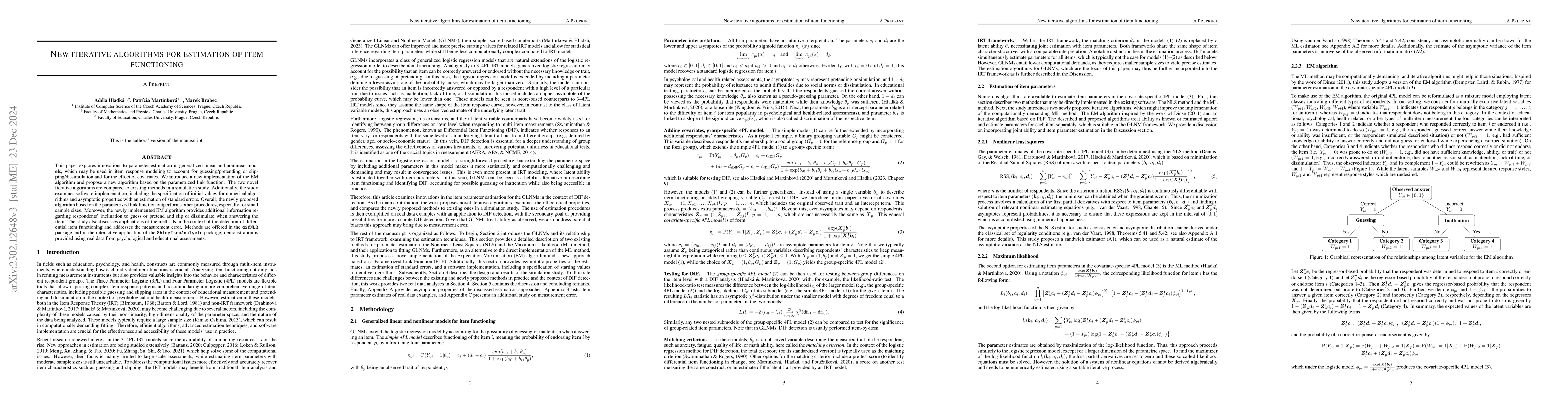 Thumbnail for New iterative algorithms for estimation of item functioning