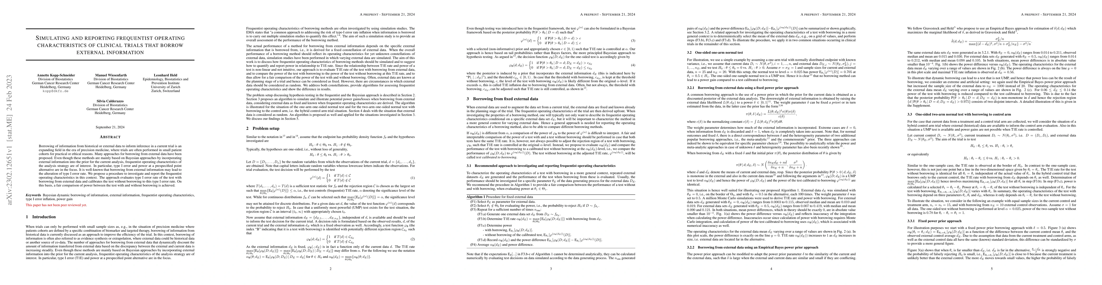Thumbnail for Simulating and reporting frequentist operating characteristics of
  clinical trials that borrow external information