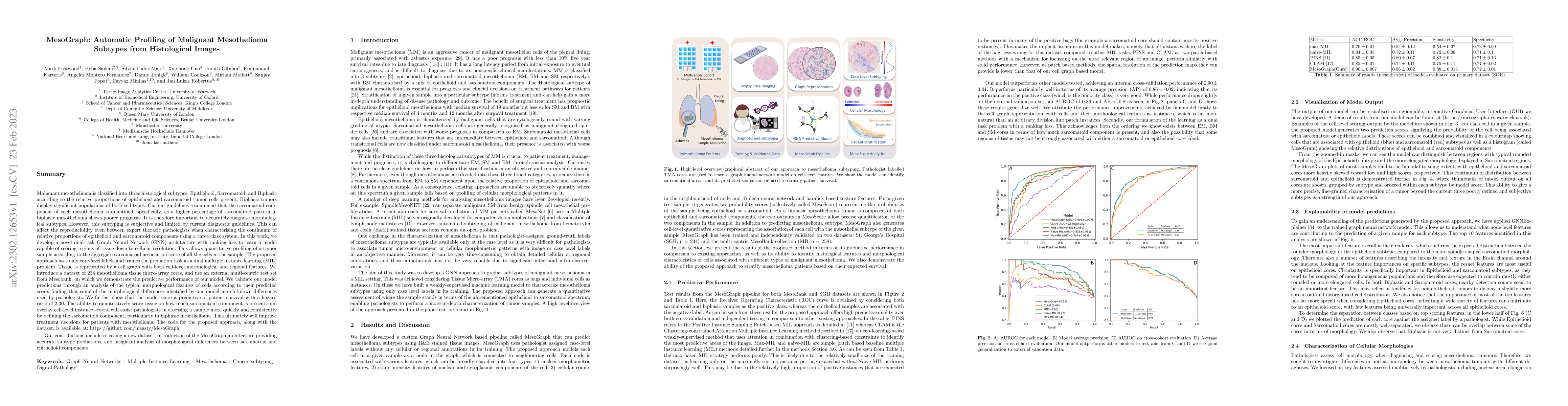 Thumbnail for MesoGraph: Automatic Profiling of Malignant Mesothelioma Subtypes from
  Histological Images