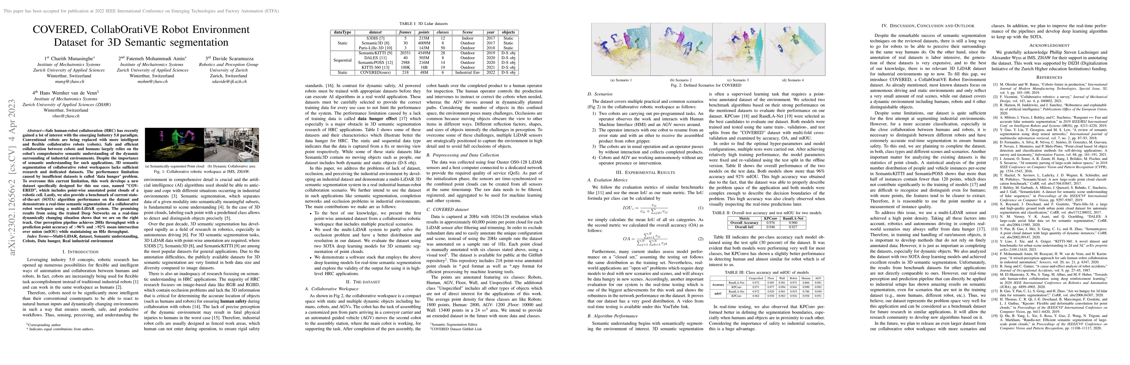 Thumbnail for COVERED, CollabOratiVE Robot Environment Dataset for 3D Semantic
  segmentation