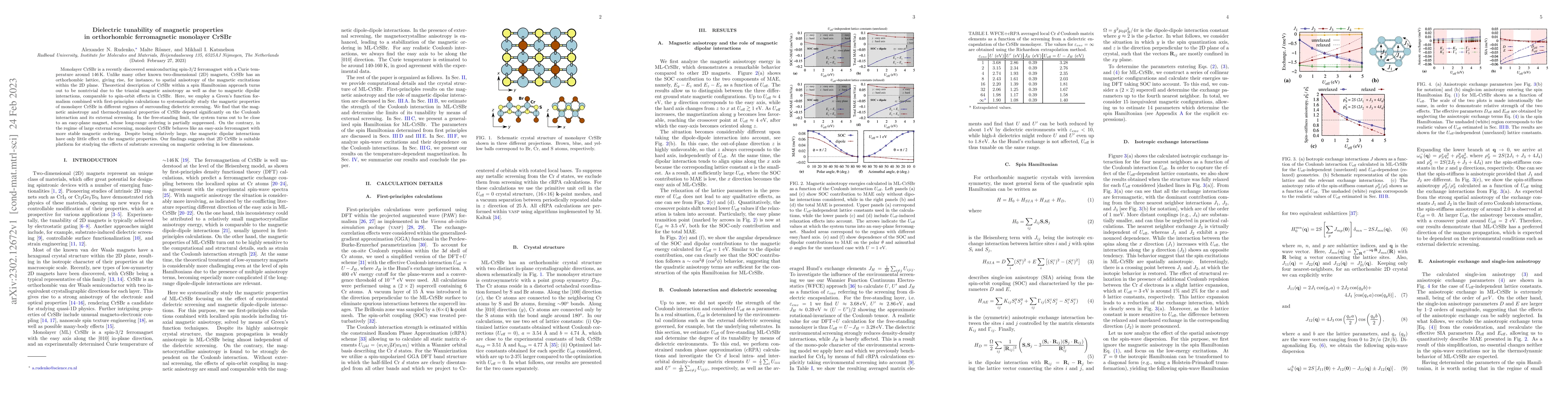 Thumbnail for Dielectric tunability of magnetic properties in orthorhombic
  ferromagnetic monolayer CrSBr