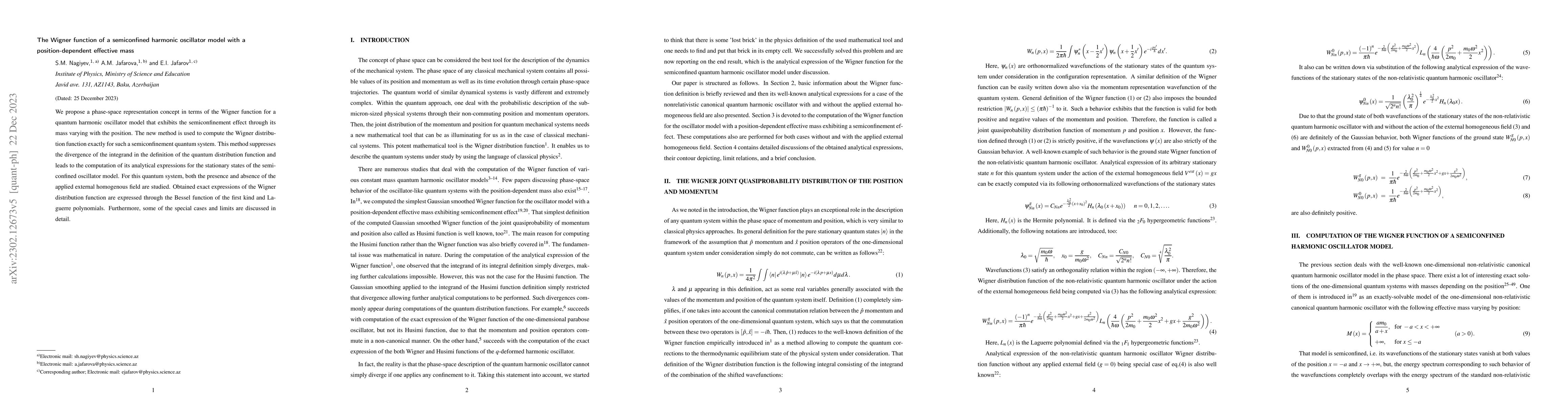 Thumbnail for The Wigner function of a semiconfined harmonic oscillator model with a
  position-dependent effective mass