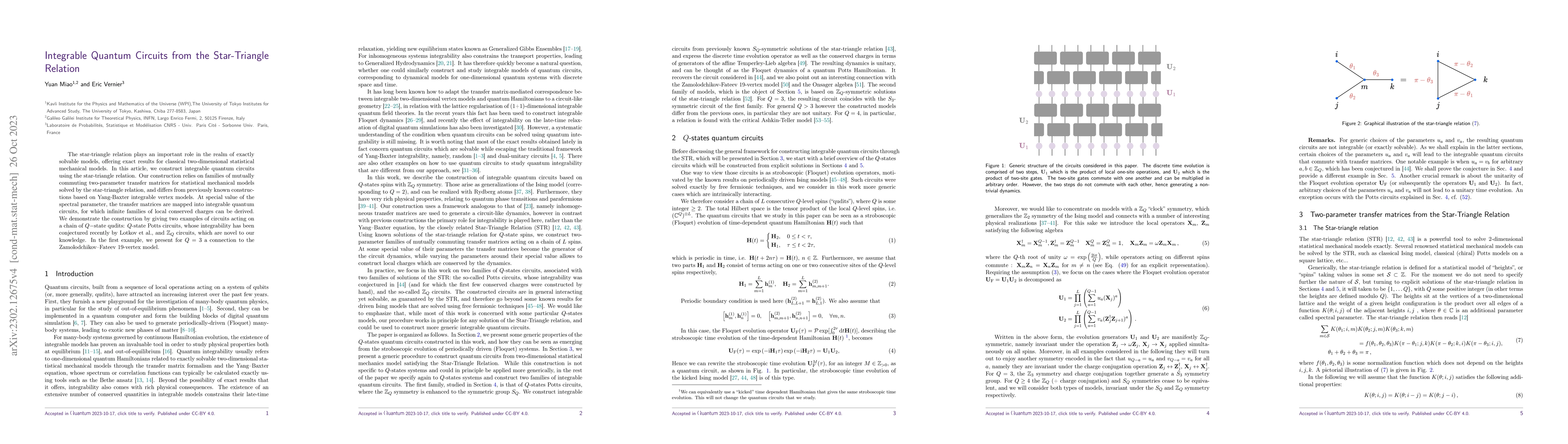 Thumbnail for Integrable Quantum Circuits from the Star-Triangle Relation