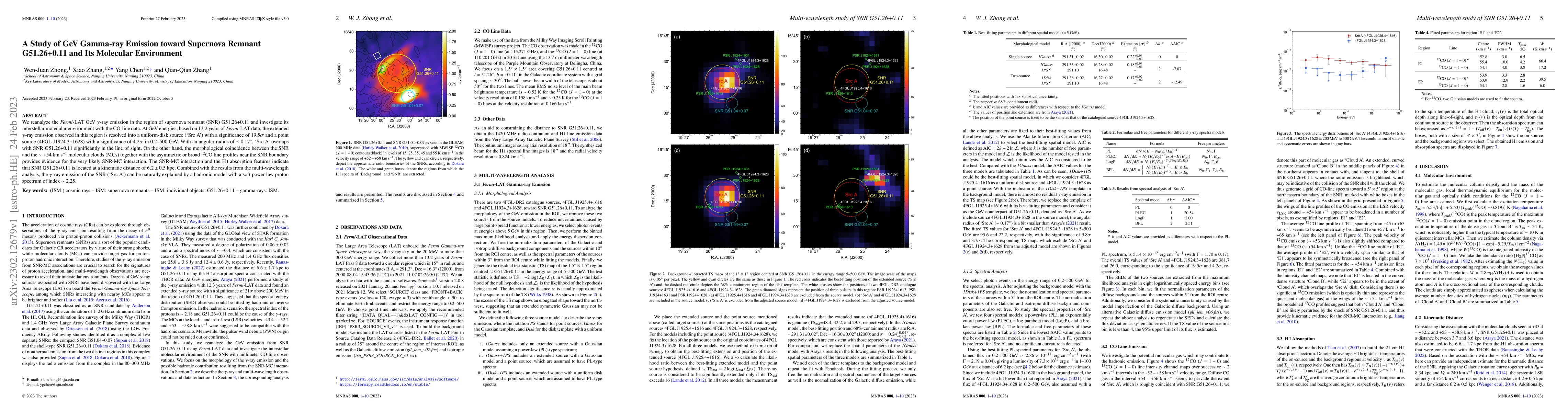 Thumbnail for A Study of GeV Gamma-ray Emission toward Supernova Remnant G51.26+0.11
  and Its Molecular Environment