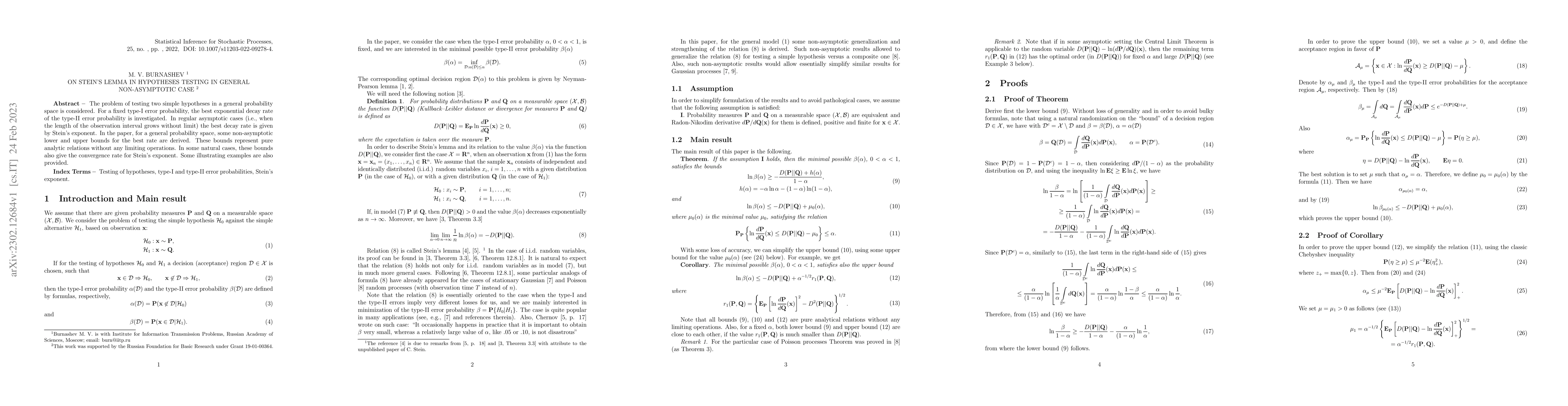 Thumbnail for On Stein's lemma in hypotheses testing in general non-asymptotic case