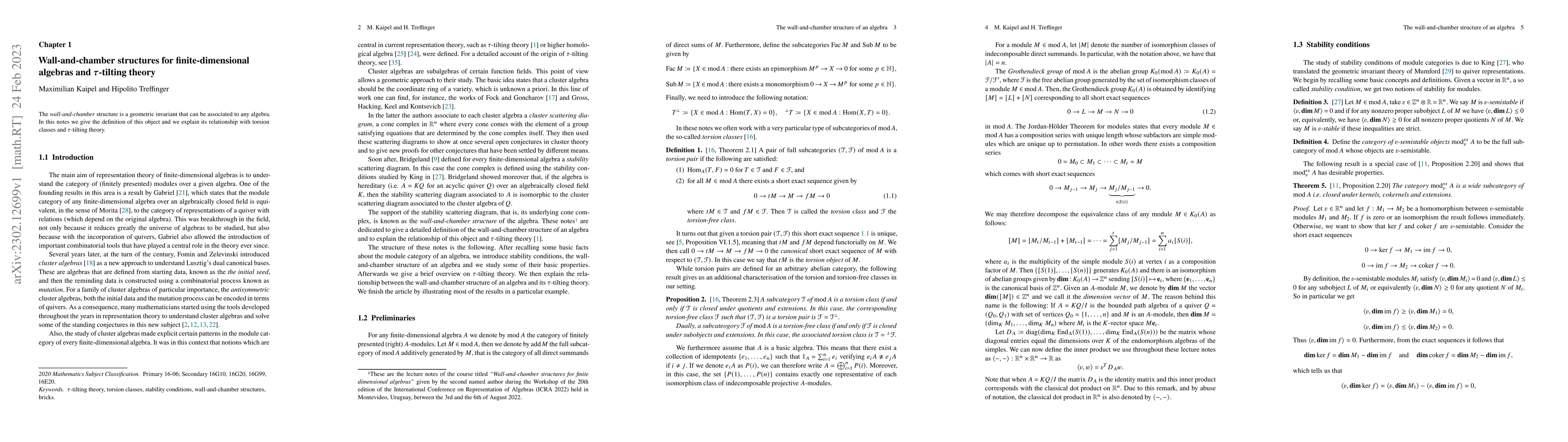 Thumbnail for Wall-and-chamber structures for finite-dimensional algebras and
  $\tau$-tilting theory