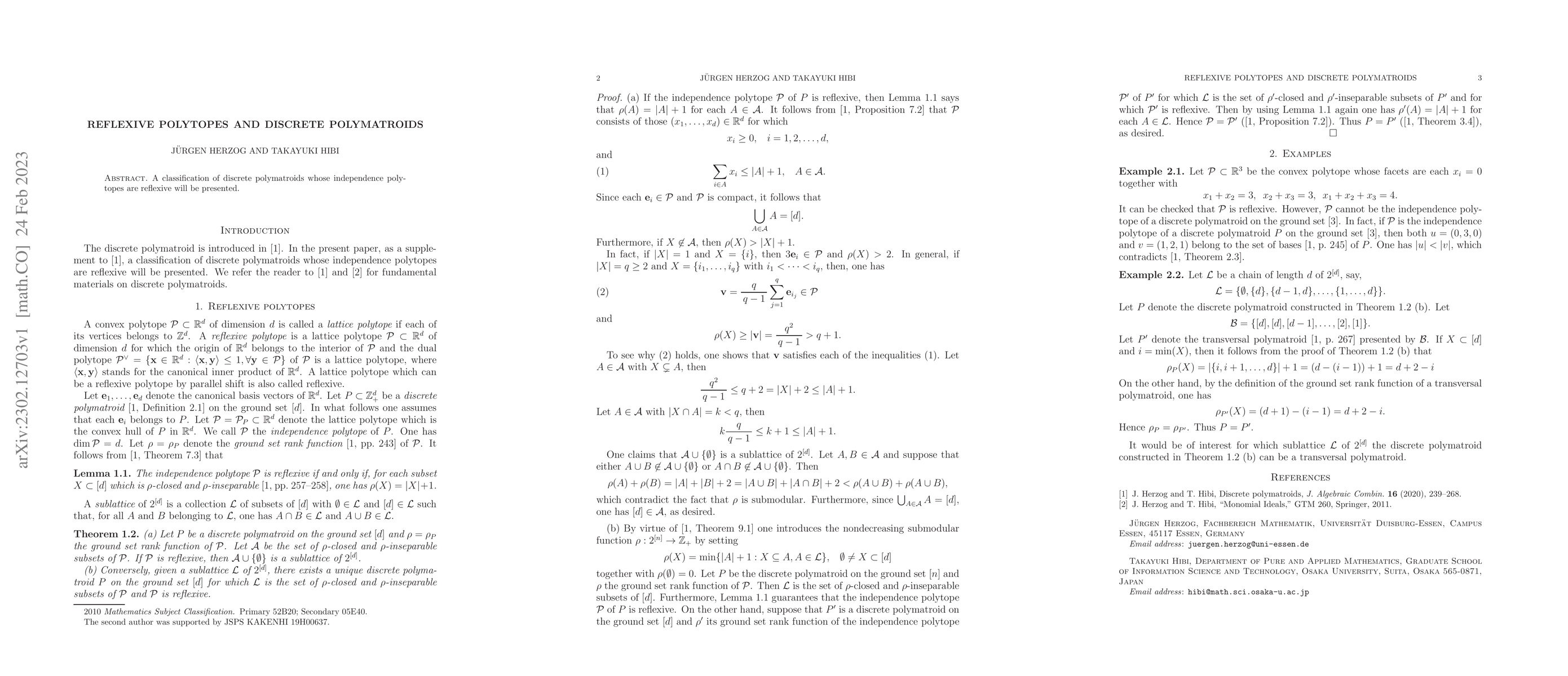 Thumbnail for Reflexive polytopes and discrete polymatroids