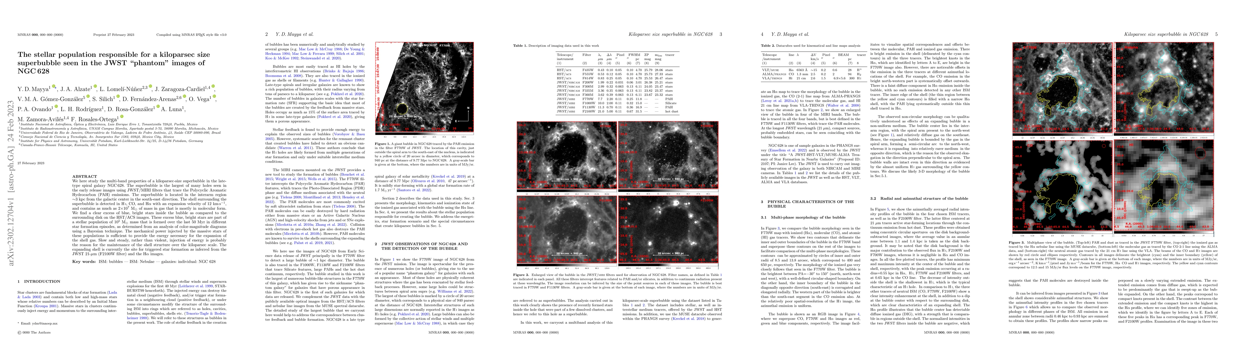 Thumbnail for The stellar population responsible for a kiloparsec size superbubble
  seen in the JWST "phantom" images of NGC628