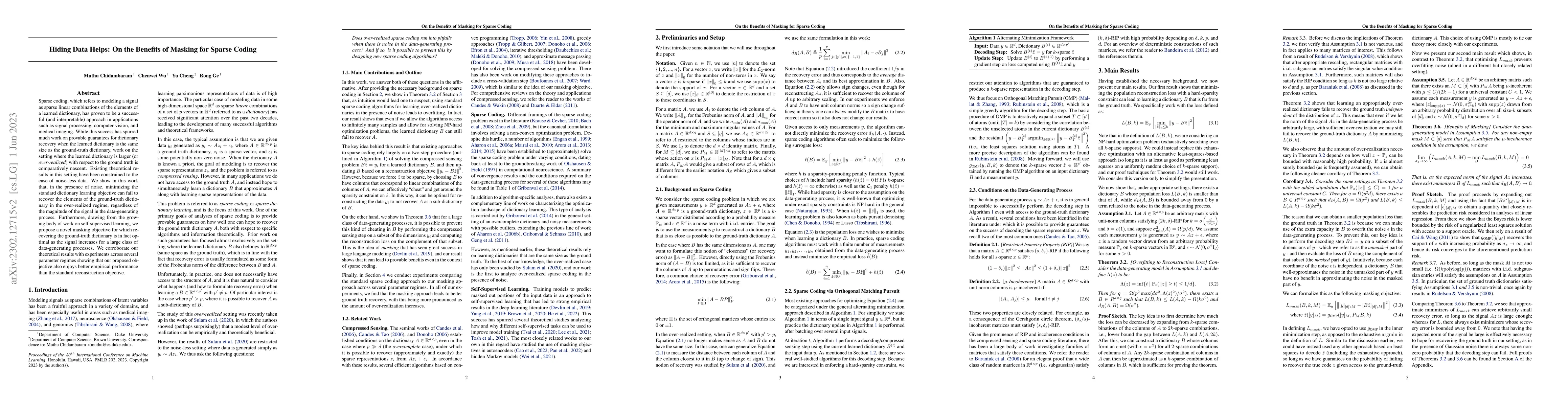Thumbnail for Hiding Data Helps: On the Benefits of Masking for Sparse Coding