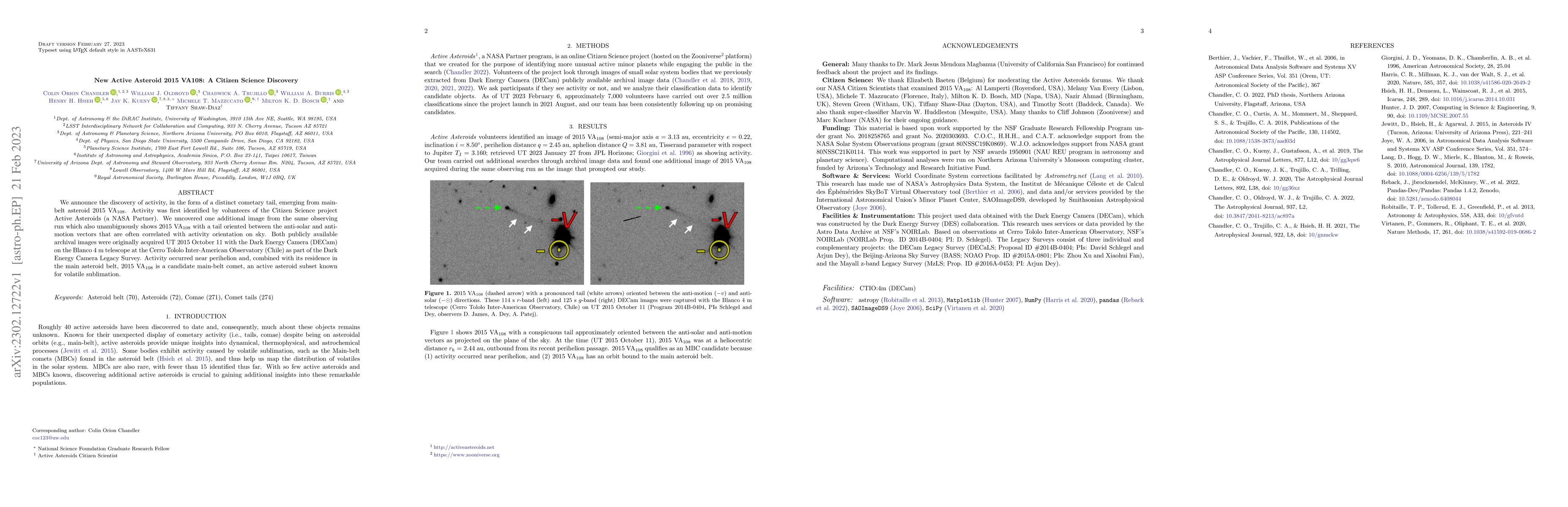 Thumbnail for New Active Asteroid 2015 VA108: A Citizen Science Discovery