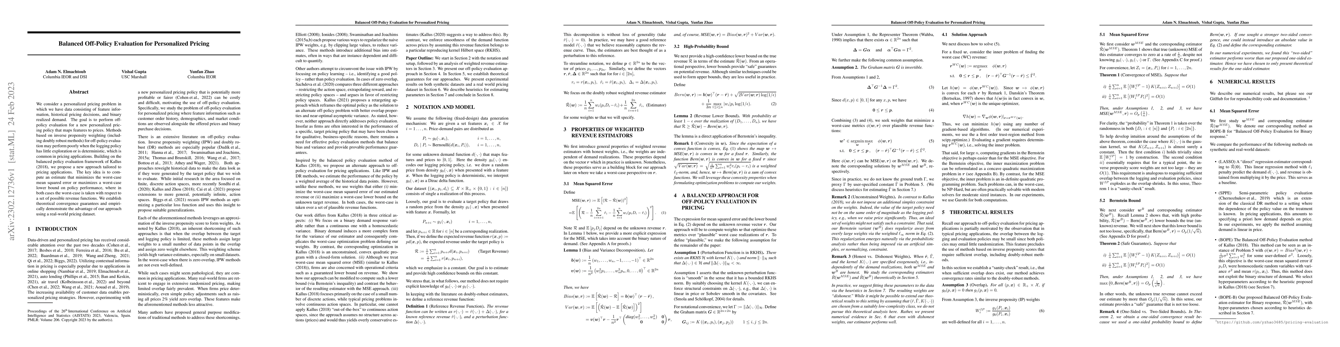 Thumbnail for Balanced Off-Policy Evaluation for Personalized Pricing