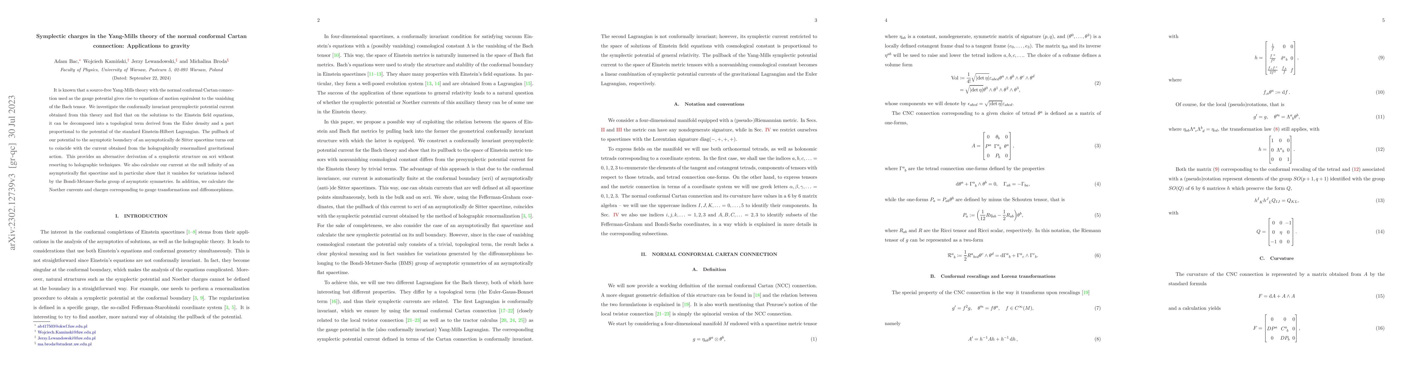 Thumbnail for Symplectic charges in the Yang-Mills theory of the normal conformal
  Cartan connection: applications to gravity