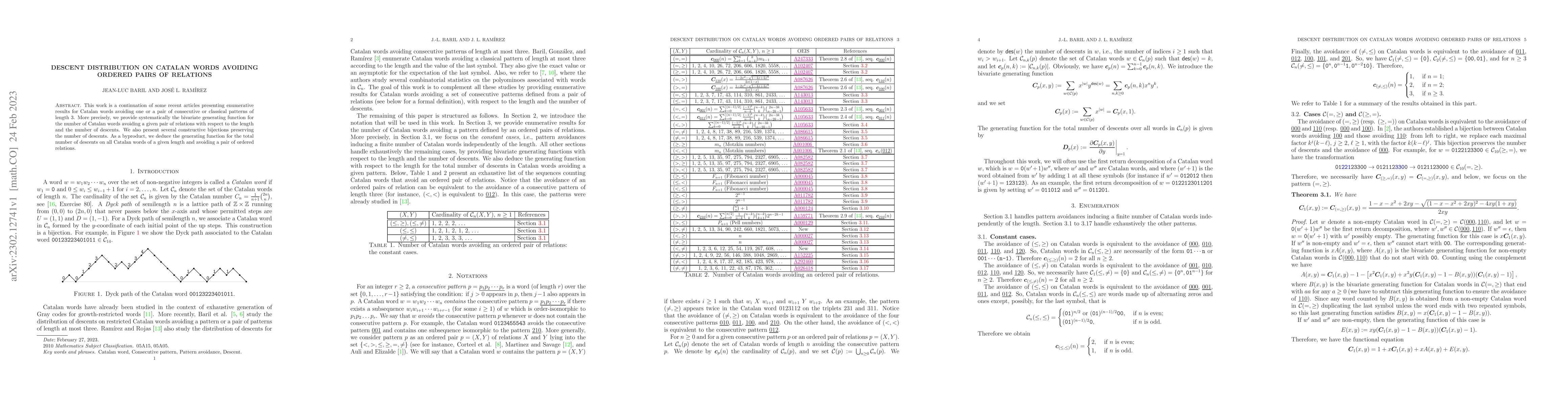 Thumbnail for Descent distribution on Catalan words avoiding ordered pairs of
  Relations