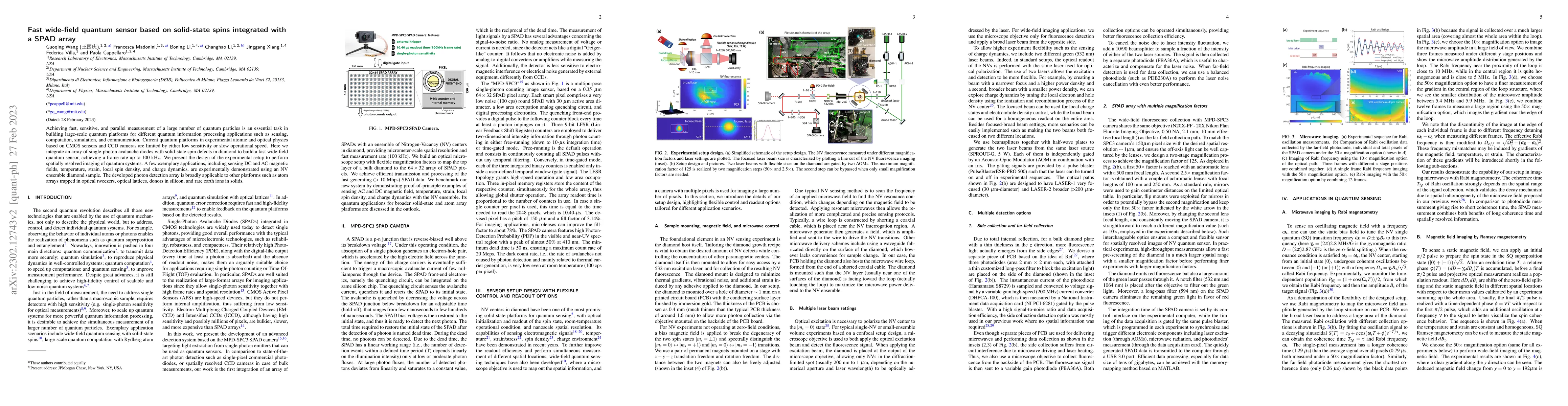 Thumbnail for Fast wide-field quantum sensor based on solid-state spins integrated
  with a SPAD array