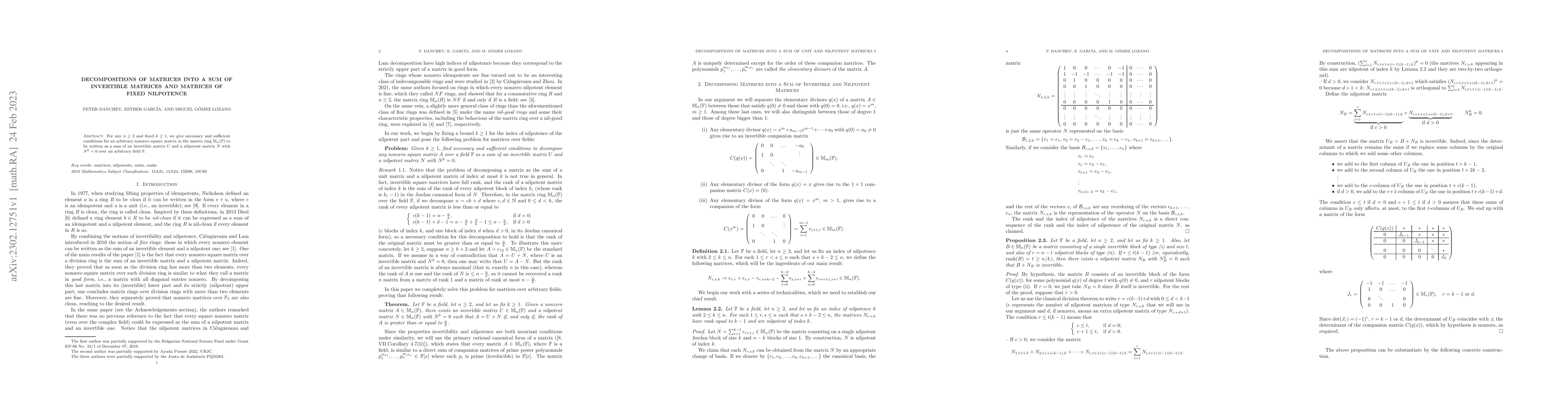 Thumbnail for Decomposition of matrices into a sum of invertible matrices and matrices
  of fixed index