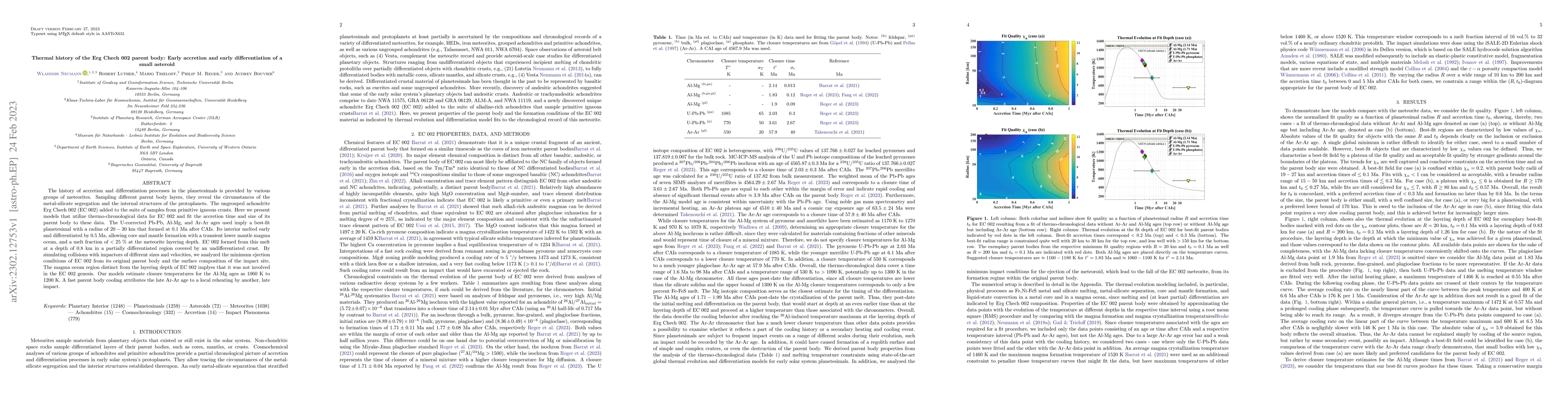 Thumbnail for Thermal history of the Erg Chech 002 parent body: Early accretion and
  early differentiation of a small asteroid