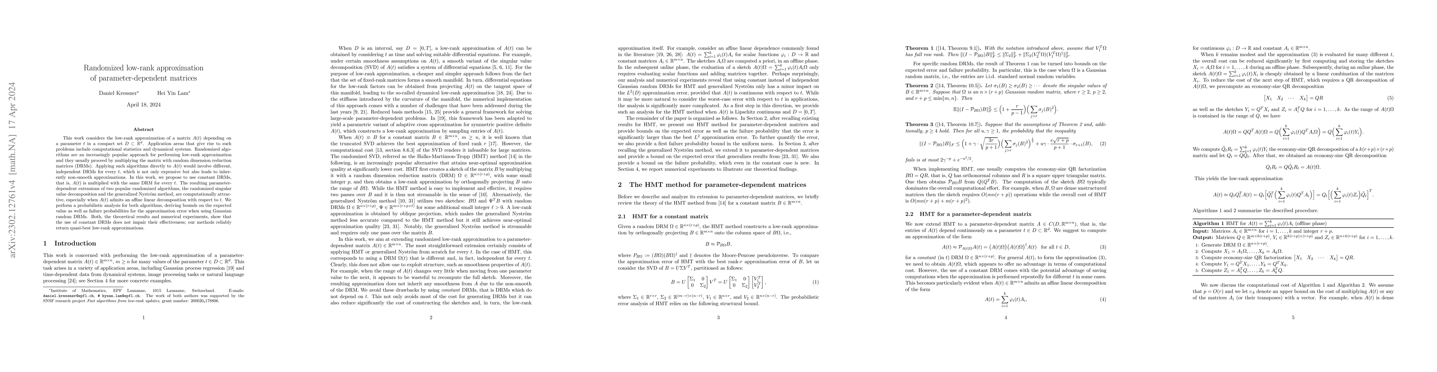 Thumbnail for Randomized low-rank approximation of parameter-dependent matrices