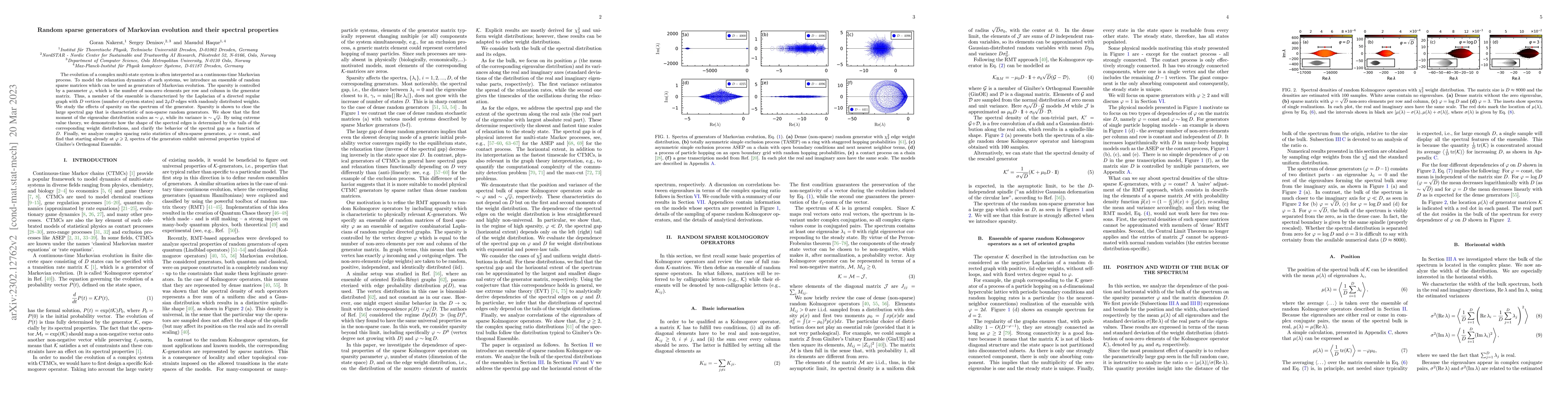 Thumbnail for Random sparse generators of Markovian evolution and their spectral
  properties