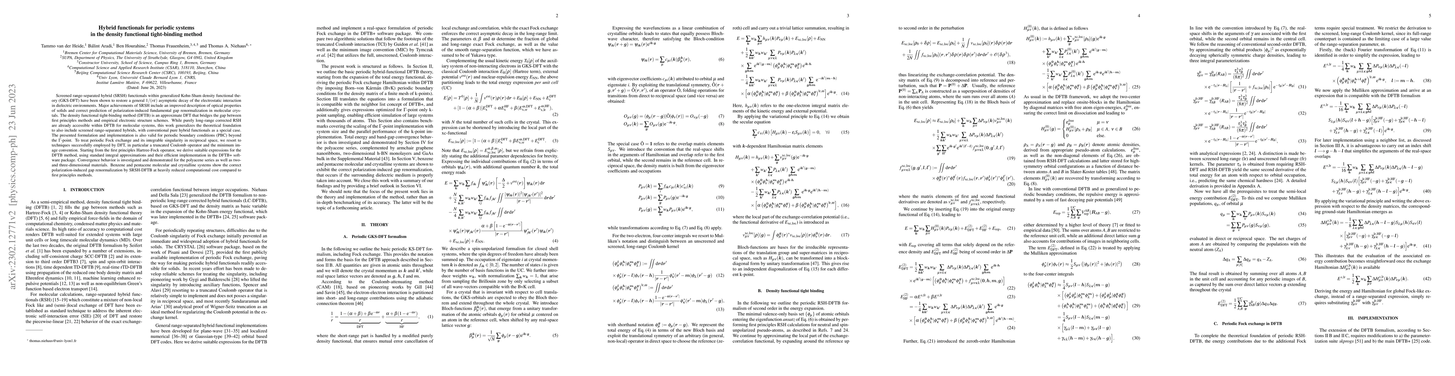Thumbnail for Hybrid functionals for periodic systems in the density functional
  tight-binding method