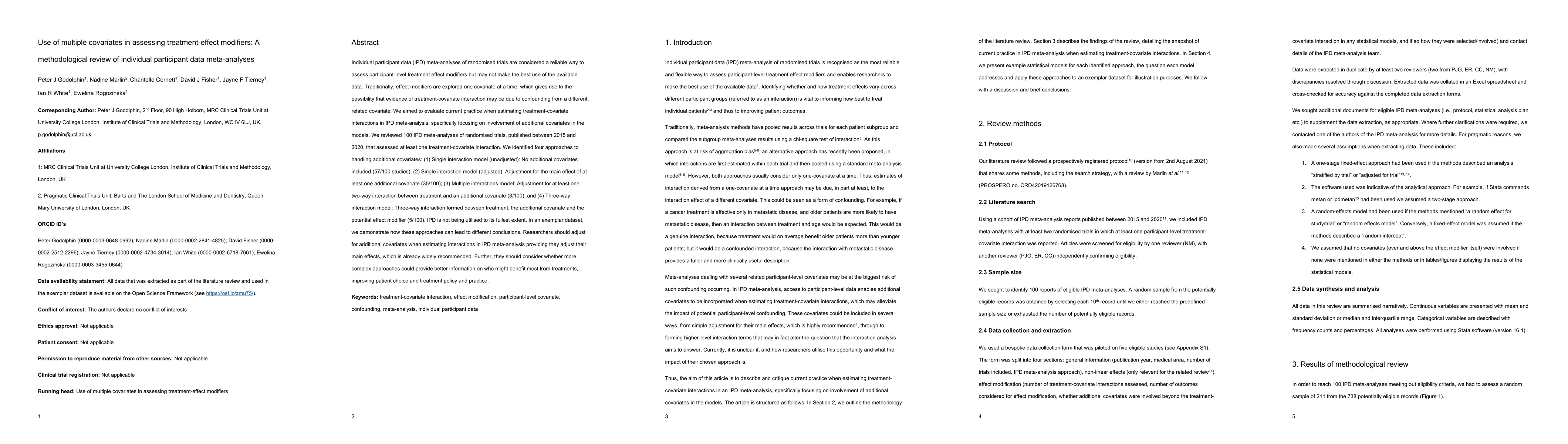 Thumbnail for Use of multiple covariates in assessing treatment-effect modifiers: A
  methodological review of individual participant data meta-analyses