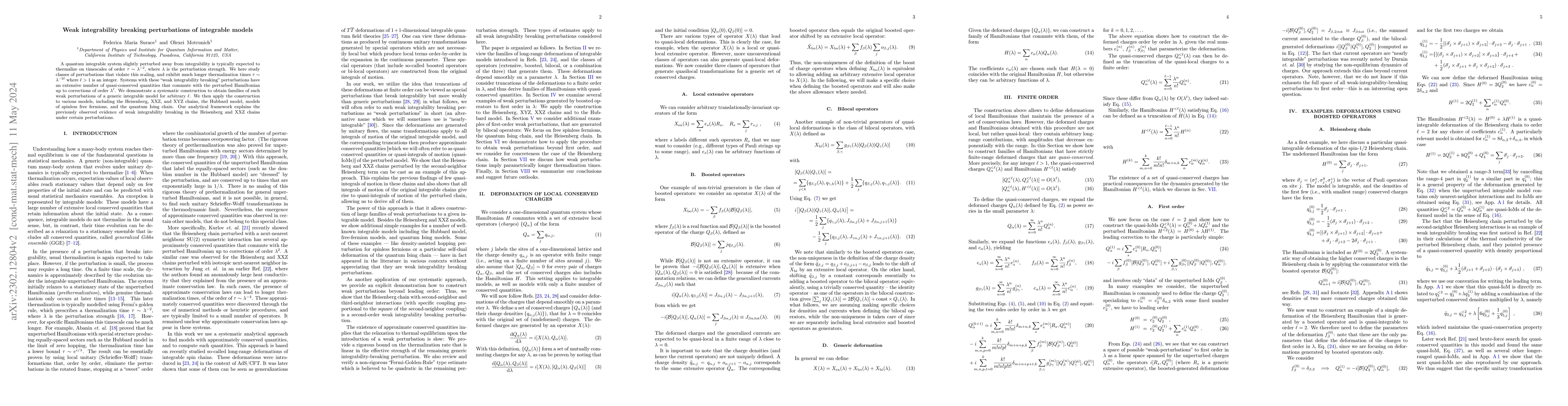 Thumbnail for Weak integrability breaking perturbations of integrable models