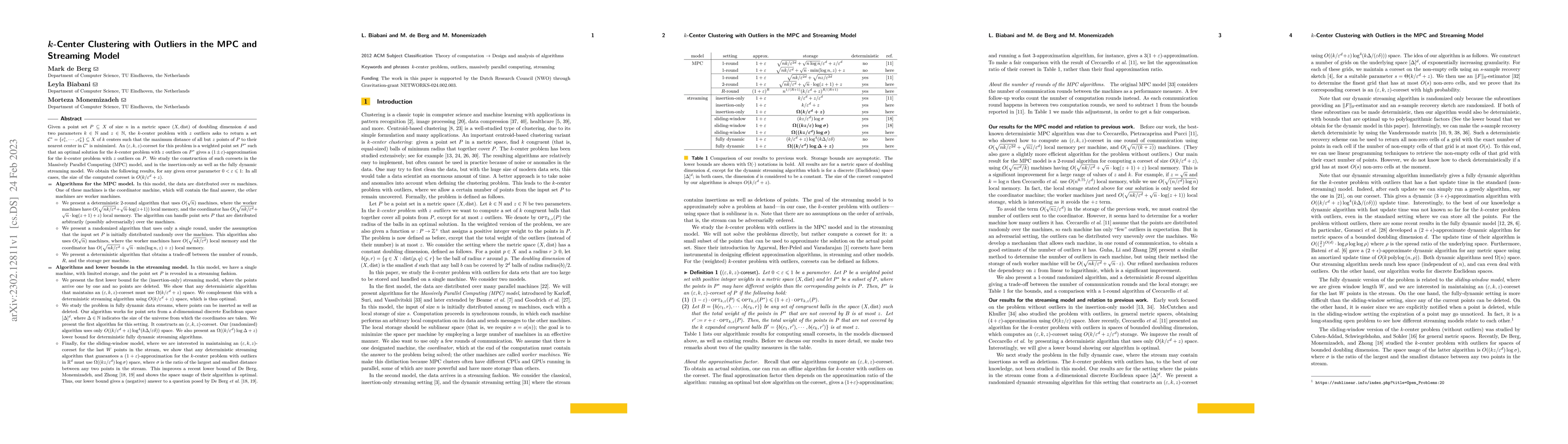 Thumbnail for $k$-Center Clustering with Outliers in the MPC and Streaming Model