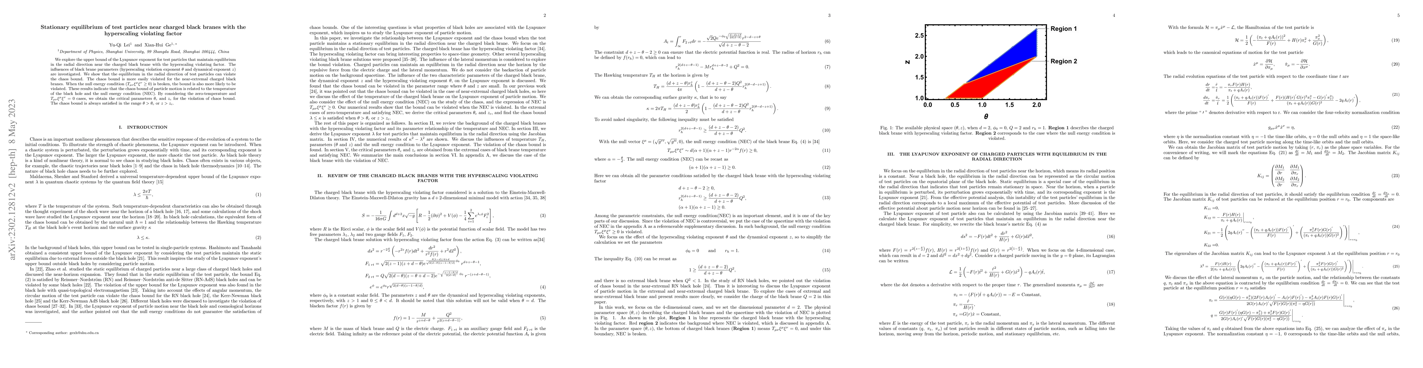Thumbnail for Stationary equilibrium of test particles near charged black branes with
  the hyperscaling violating factor