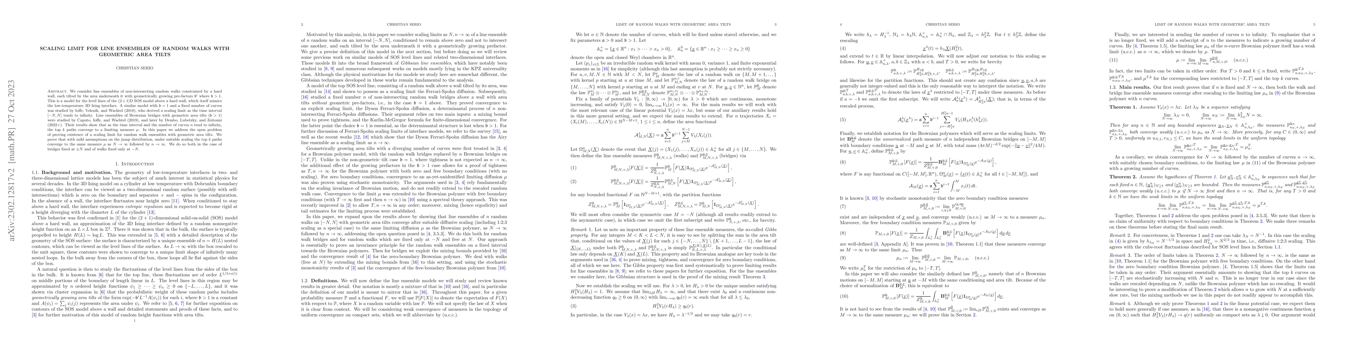 Thumbnail for Scaling limit for line ensembles of random walks with geometric area
  tilts